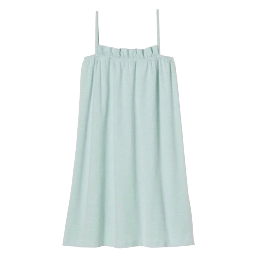Lake Pajamas Women Large Mint Green Striped Pima Cotton Ruffle Nightgown